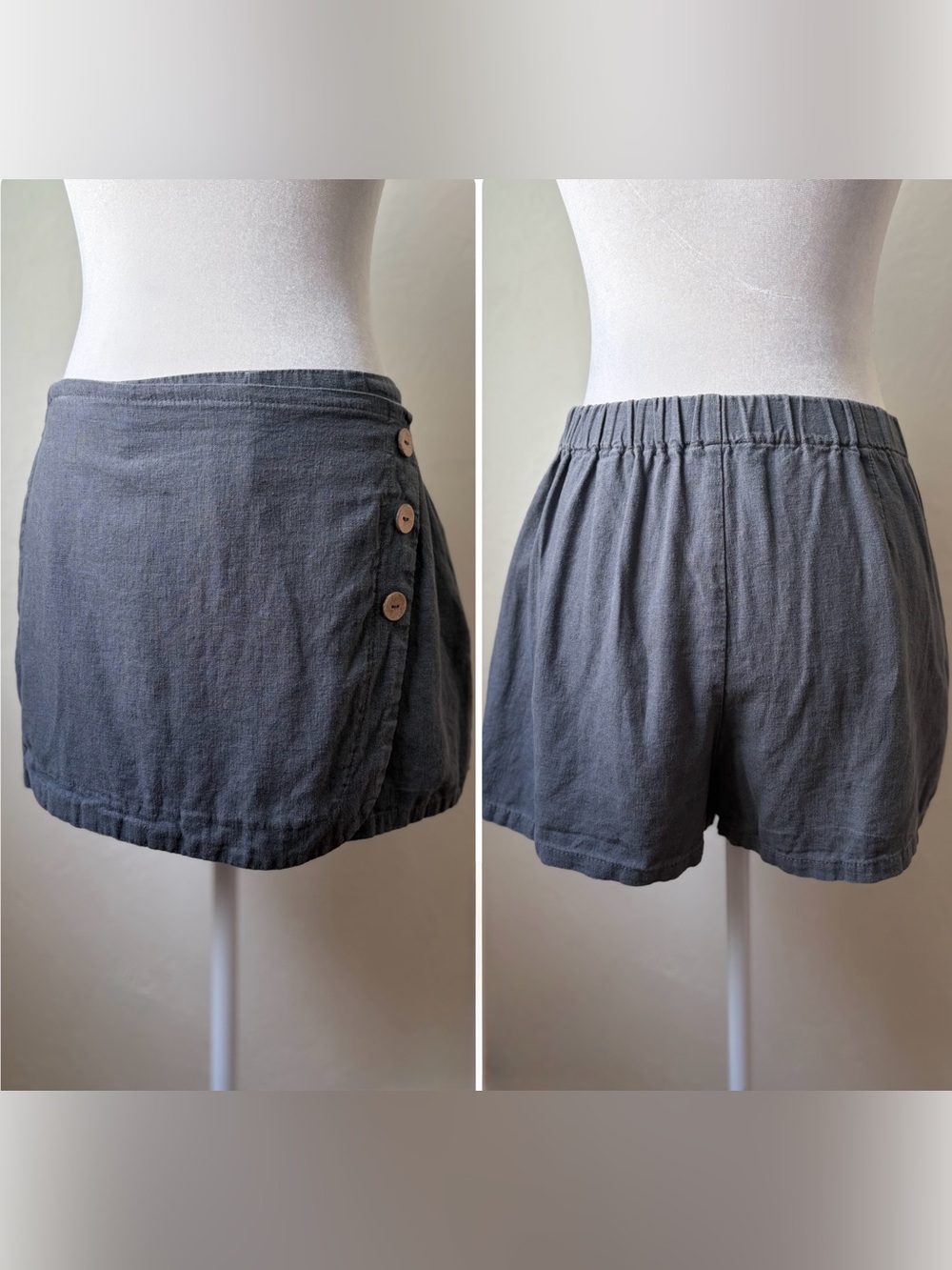 Love Tree Gray Linen Blend Wrap Skort Button Front Elastic Back Large